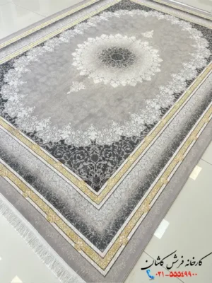 فرش 700 شانه گل برجسته طوسی طرح وارش کاشان