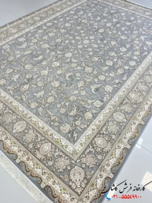 فرش افشان طوسی طلایی 1200 شانه طرح زرین کاشان