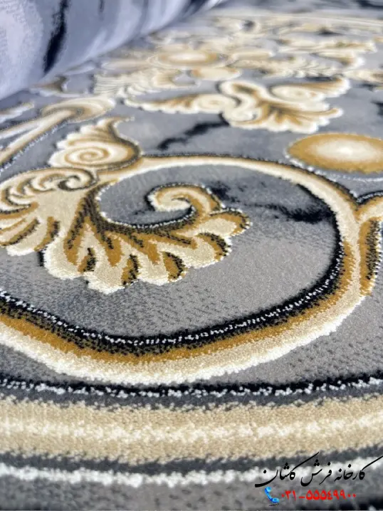 فرش ورساچه جدید 1200شانه آویژه رنگ دودی طلایی کاشان فرش ورساچه جدید 1200شانه آویژه رنگ دودی طلایی کاشان