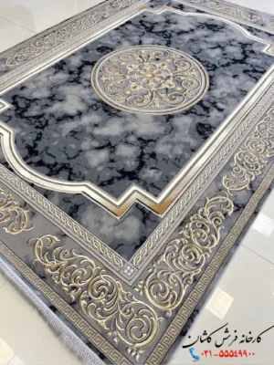 فرش ورساچه جدید 1200شانه طرح آویژه دودی طلایی