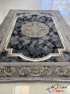 فرش ورساچه جدید 1200شانه طرح آویژه دودی طلایی کاشان