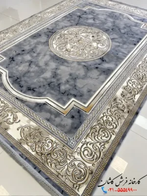 فرش ورساچه جدید 1200شانه طرح آویژه فیلی طلایی کاشان