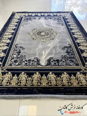 فرش ورساچه طلایی سرمه ای 1200شانه طرح مارتین کاشان