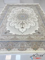 فرش سفید طلایی گل برجسته 1200 شانه طرح نقره کاشان