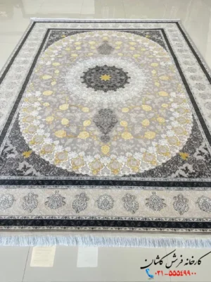 فرش طوسی گل برجسته 700 شانه آراگل کاشان