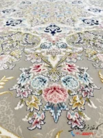 فرش کلاسیک رنگ نقره ای جدید 1500 شانه طرح بهار کاشان