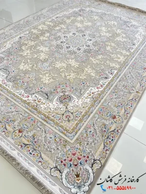 فرش کلاسیک نقره ای 1500 شانه طرح بهار کاشان