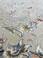 فرش 1500 شانه رنگ کرم گلبهی گلریس کاشان