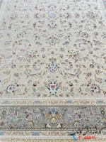 فرش افشان نگار کرم نقره ای 1500 شانه کاشان