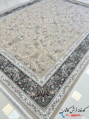 فرش بژ 1200 شانه افشان طرح آذین کاشان