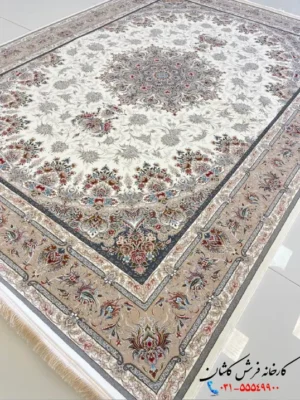 فرش ترنج 1200 شانه کرم طرح بهارستان کاشان