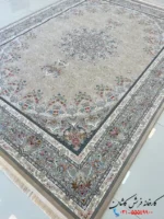 فرش ترنج دار 1200 شانه بژ طرح بهارستان کاشان