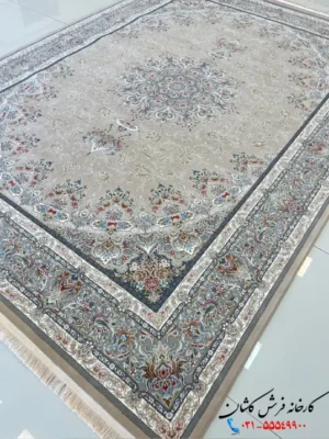 فرش ترنج دار 1200 شانه بژ طرح بهارستان کاشان