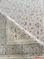 فرش طرح افشان نگار کرم نقره ای 1500 شانه کاشان