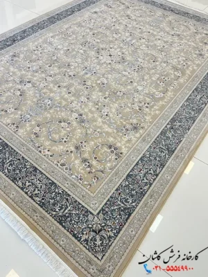 فرش بادامی 1200 شانه افشان طرح آذین کاشان