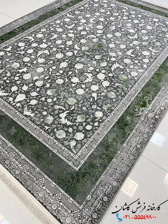 فرش بهار دلفینی 1200شانه حاشیه سبز کاشان فرش بهار دلفینی 1200شانه حاشیه سبز کاشان