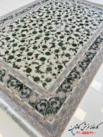 فرش رنگ سبز و بژ 1200 شانه طرح ملانیا