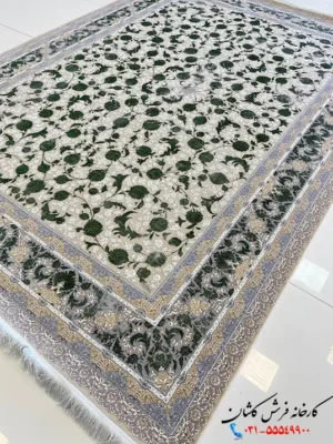 فرش رنگ سبز و بژ 1200 شانه طرح ملانیا