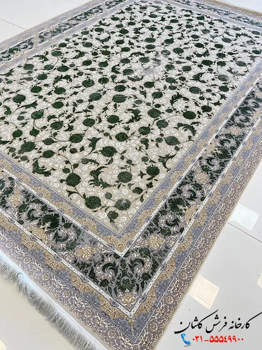 فرش رنگ سبز و بژ 1200 شانه طرح ملانیا فرش رنگ سبز و بژ 1200 شانه طرح ملانیا