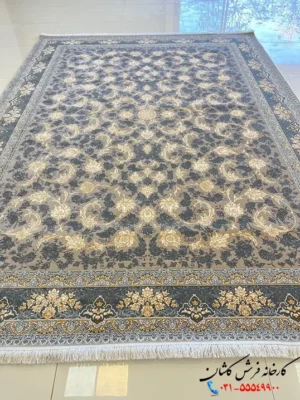 فرش طرح افشان نقره ای طلاکوب 1200 شانه اسپیرال کاشان