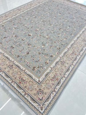 فرش افشان گل ریز طوسی طلایی 1200 شانه کاشان