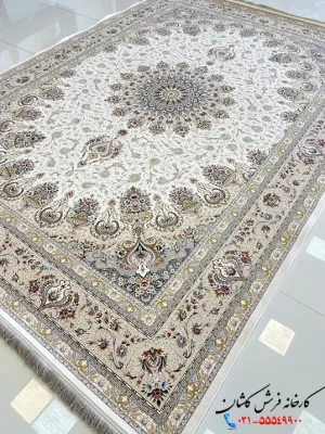 فرش سفید جدید 1500 شانه گل برجسته طرح روژان