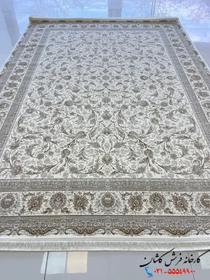 فرش سفید طلاکوب 1200شانه طرح افشاری زرین کاشان