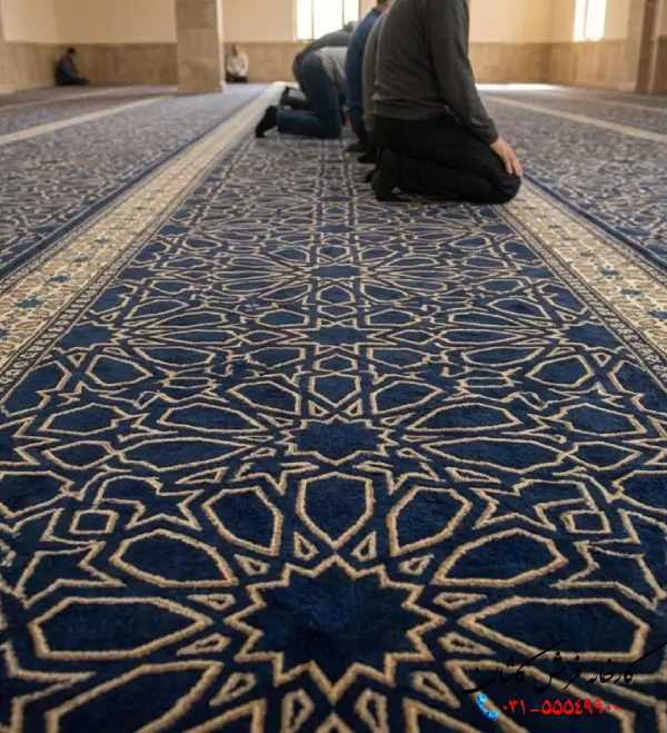 فرش سجاده ای تشریفاتی رمضان سرمه ای 700 شانه کاشان
