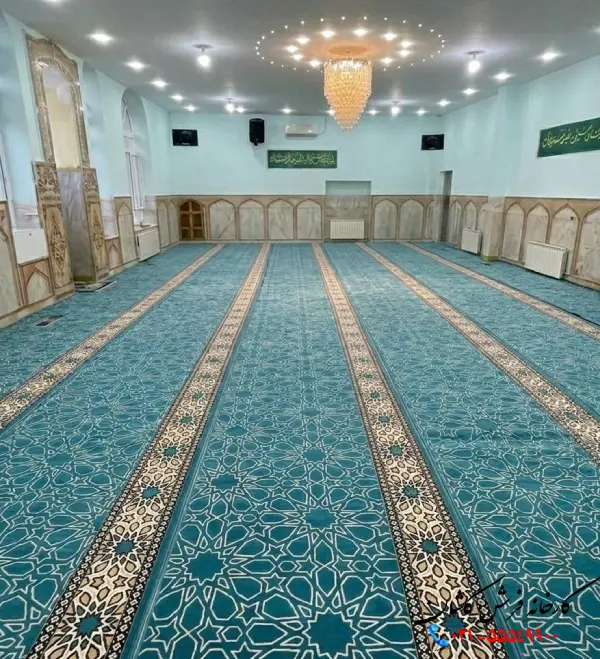 فرش سجاده ای تشریفاتی طرح رمضان آبی 700 شانه کاشان