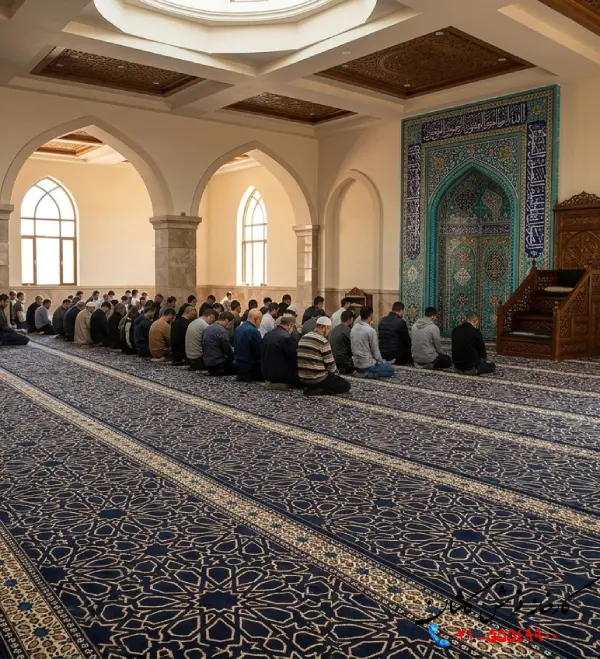 فرش سجاده ای تشریفاتی طرح رمضان سرمه ای 700 شانه