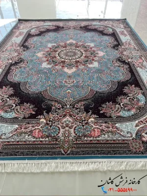 فرش نسترن آبی 700 شانه کلاسیک کاشان