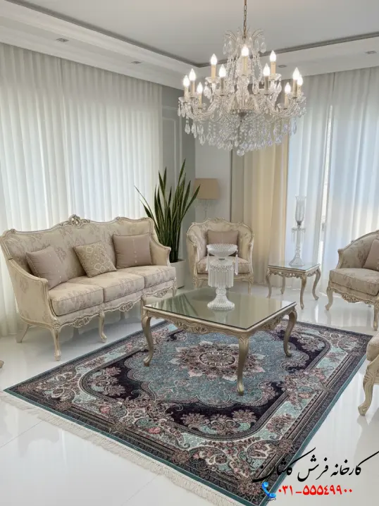 فرش کلاسیک 700 شانه نسترن آبی کاشان