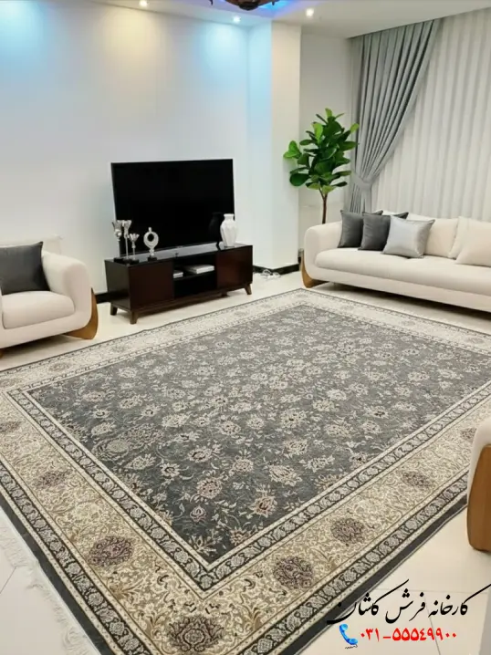 فرش طوسی 1200 شانه کاشان طرح آذر