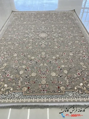 فرش نقره ای باغ بهشت 1200 شانه کاشان طرح شادی