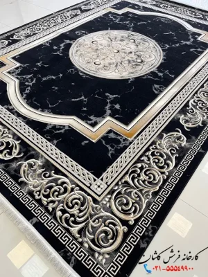 فرش ورساچه مشکی پتینه 1200 شانه کاشان طرح مدوسا