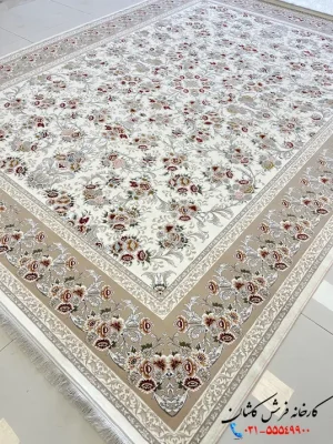 فرش کرم 1200 شانه طرح گلستان کاشان