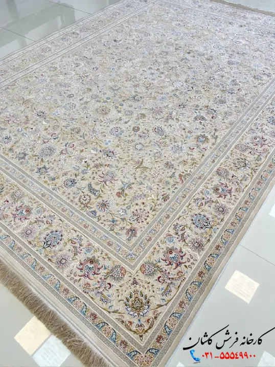 فرش کرم طلایی 1500شانه طرح به گل کاشان فرش کرم طلایی 1500شانه طرح به گل کاشان