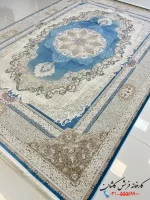 فرش 1200شانه نئوکلاسیک آبی جدید طرح ویکتوریا کاشان