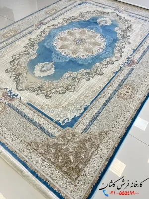فرش 1200شانه نئوکلاسیک آبی جدید طرح ویکتوریا کاشان