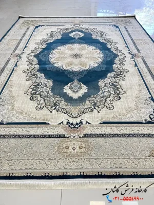 فرش سرمه ای گل برجسته 1200 شانه ویکتوریا
