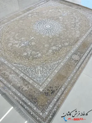 فرش صدفی گل برجسته 1200شانه طرح شاهانه کاشان