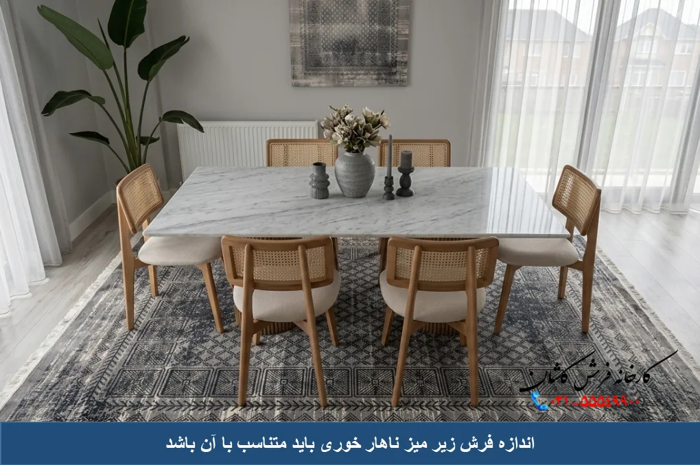 اندازه فرش زیر میز ناهار خوری باید متناسب با آن باشد
