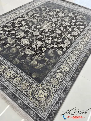 فرش افشان 1200 شانه مدرن طرح مدیسام ذغالی کاشان