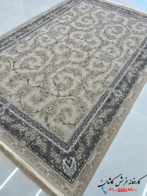 فرش طلاکوب 1200 شانه طرح رز صدفی کاشان