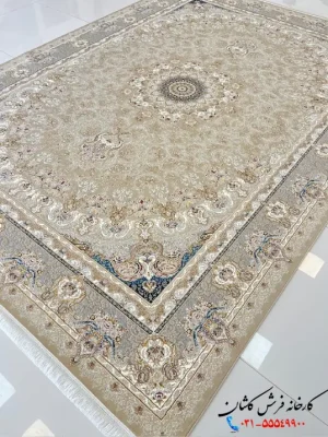 فرش طلاکوب بژ 1200شانه طرح شهیاد کاشان