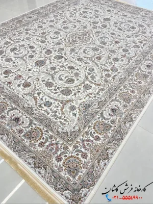فرش کرم گل برجسته 1200 شانه طرح کیمیا کاشان