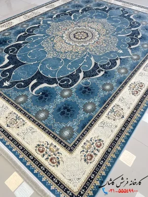 فرش آبی کلاسیک طرح چکاوک 1200 شانه