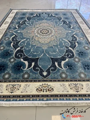 فرش آبی کلاسیک چکاوک 1200 شانه کاشان