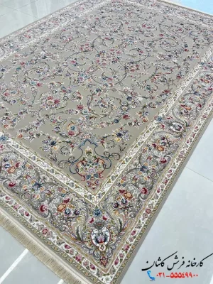 فرش افشان نقره ای 1200شانه گل برجسته طرح شاپرک کاشان
