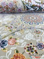 فرش روشن گل ریز نقره ای 1200 شانه گل مهر کاشان